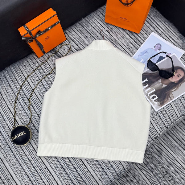 HM Stand-Up Collar Double-Faced Cashmere White Vest