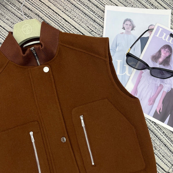 HM Stand-Up Collar Double-Faced Cashmere Brown Vest