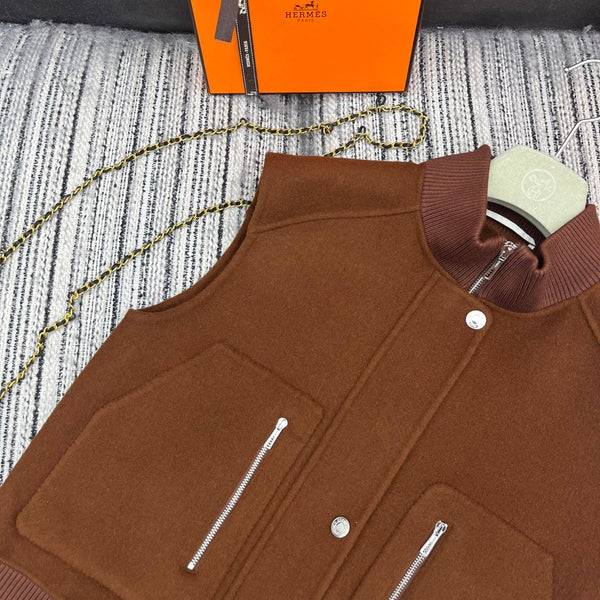 HM Stand-Up Collar Double-Faced Cashmere Brown Vest