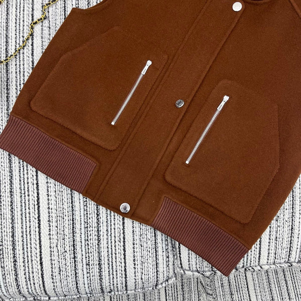 HM Stand-Up Collar Double-Faced Cashmere Brown Vest