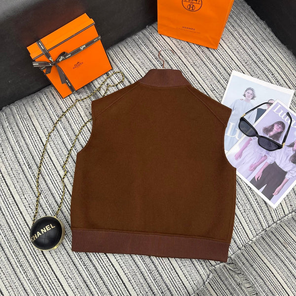 HM Stand-Up Collar Double-Faced Cashmere Brown Vest