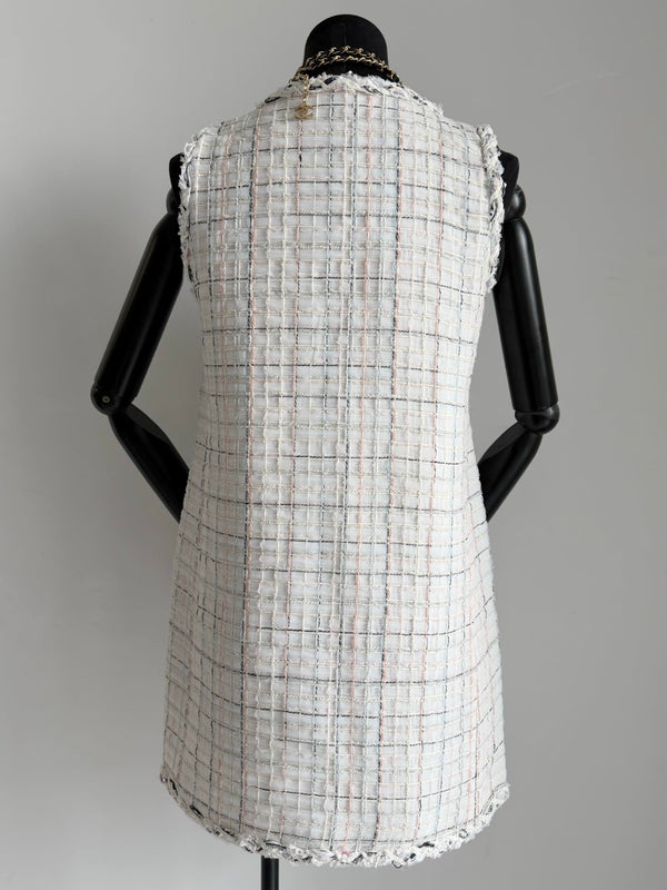 CC 25S Tweed Woven White Vest Dress