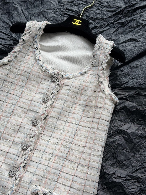 CC 25S Tweed Woven White Vest Dress