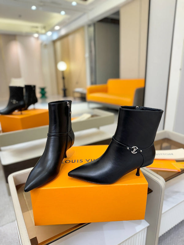 LV 6AM Ankle Boots 55mm Heel Black Calfskin 504810