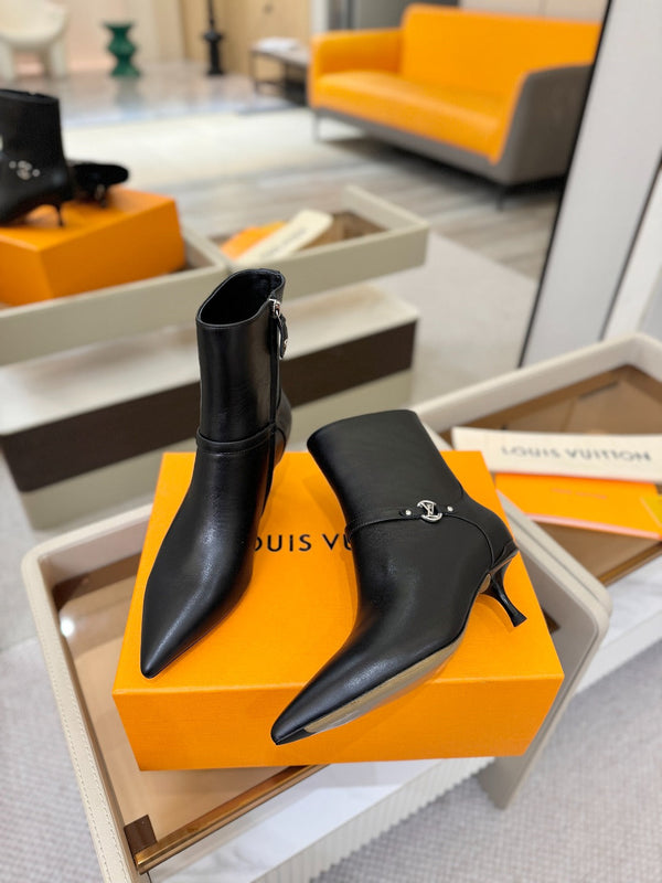 LV 6AM Ankle Boots 55mm Heel Black Calfskin 504810