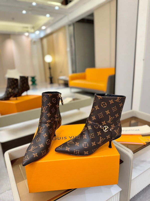 LV 6AM Ankle Boots 55mm Heel Brown Monogram 504808