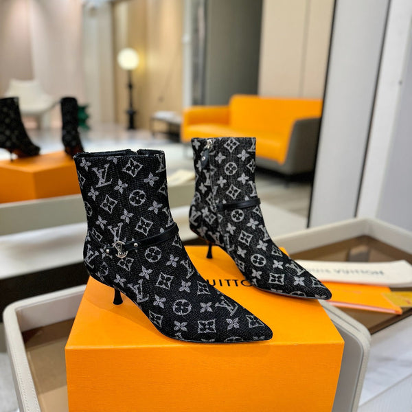 LV 6AM Ankle Boots 55mm Heel Navy Blue Denim 504807