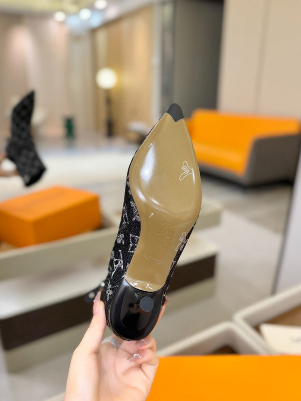 LV 6AM Ankle Boots 55mm Heel Navy Blue Denim 504807