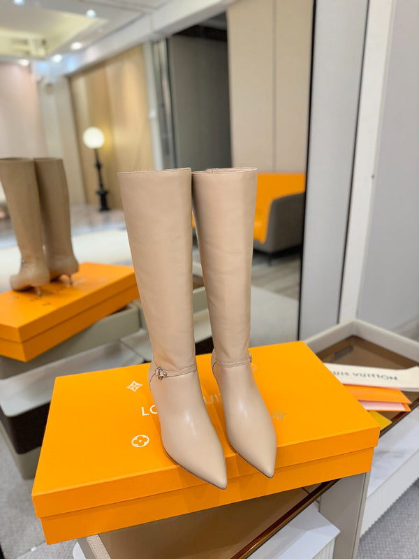 LV 6AM High Boots 55mm Heel Cream Calfskin 504806