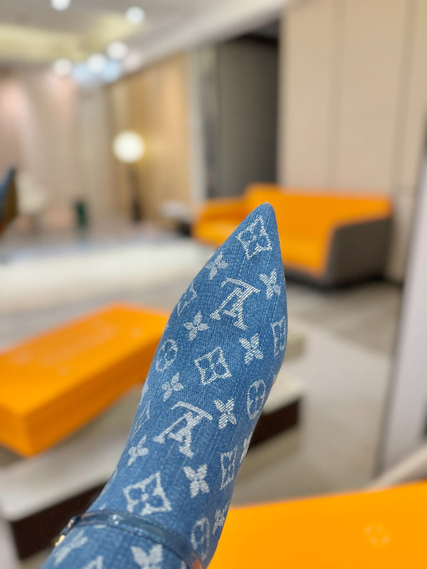 LV 6AM High Boots 55mm Heel Blue Denim 504802