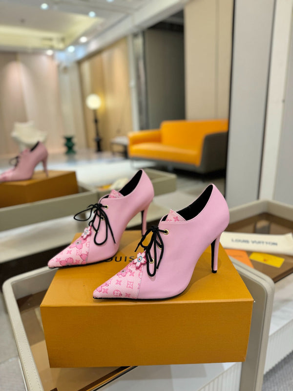 LV Ankle Boot 90mm Pink Calfskin Mix Cherry Blossom Monogram 504795