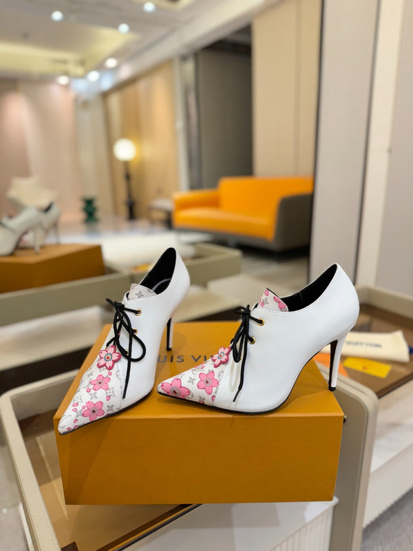 LV Ankle Boot 90mm White Calfskin Mix Cherry Blossom Monogram 504794