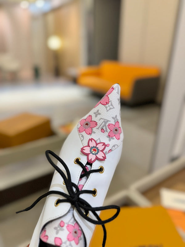 LV Ankle Boot 90mm White Calfskin Mix Cherry Blossom Monogram 504794