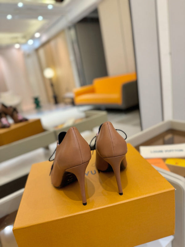 LV Ankle Boot 90mm Brown Calfskin Mix Cherry Blossom Monogram 504793