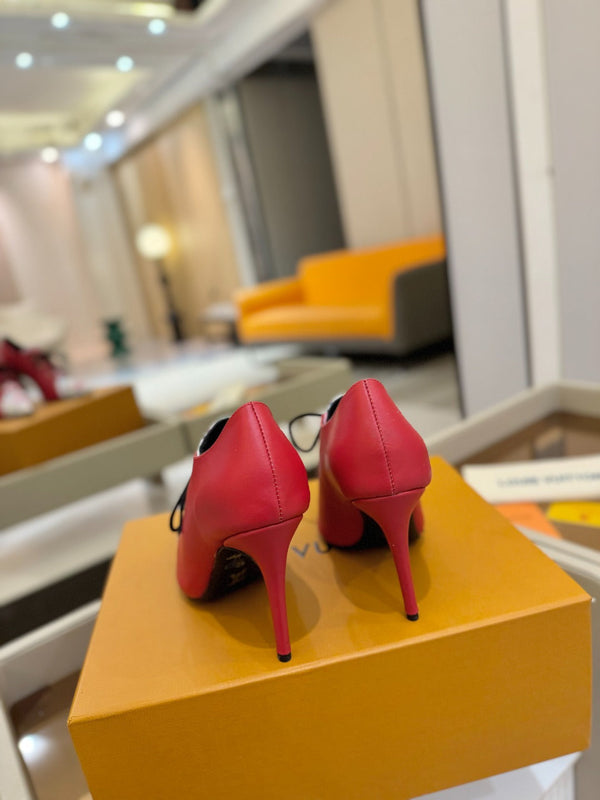 LV Ankle Boot 90mm Red Calfskin Mix Cherry Blossom Monogram 504792