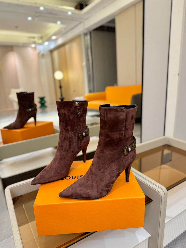 LV Legacy Ankle Boot 80mm Chocolate Brown Suede 504779