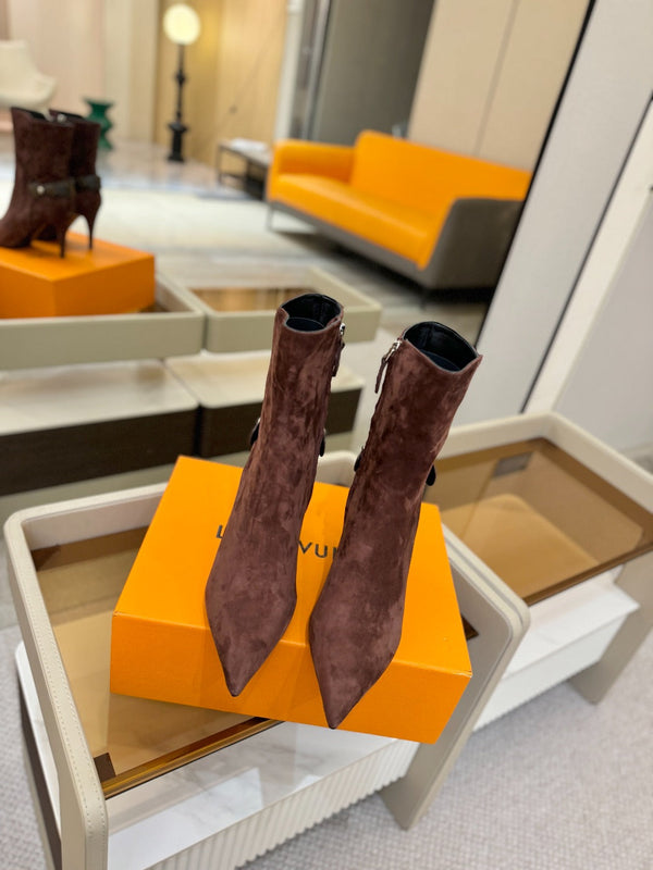 LV Legacy Ankle Boot 80mm Chocolate Brown Suede 504779