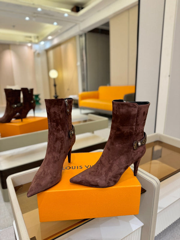 LV Legacy Ankle Boot 80mm Chocolate Brown Suede 504779