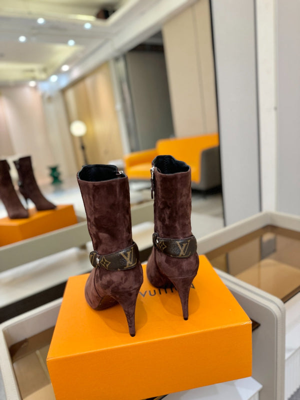 LV Legacy Ankle Boot 80mm Chocolate Brown Suede 504779