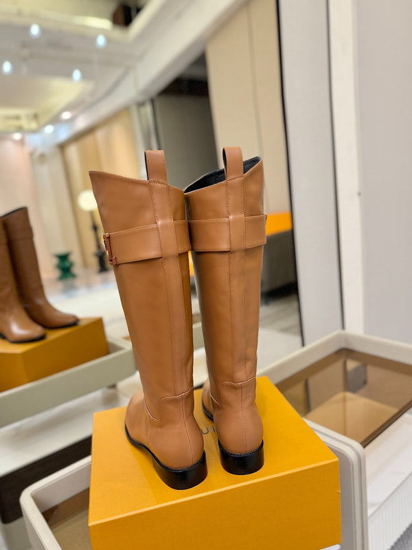 LV Donkey Metal Buckle-Decorated Knight Boots Brown Cowhide 504712