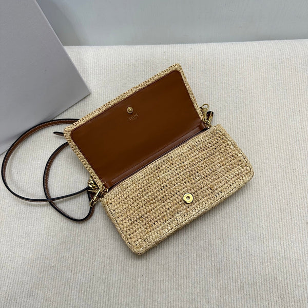 Celin Multi Pochette Pocket Raffia Woven Bag 126556
