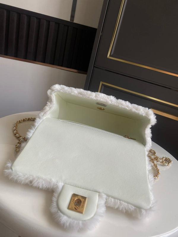 Mini CF 25 Flap Bag White Shearling
