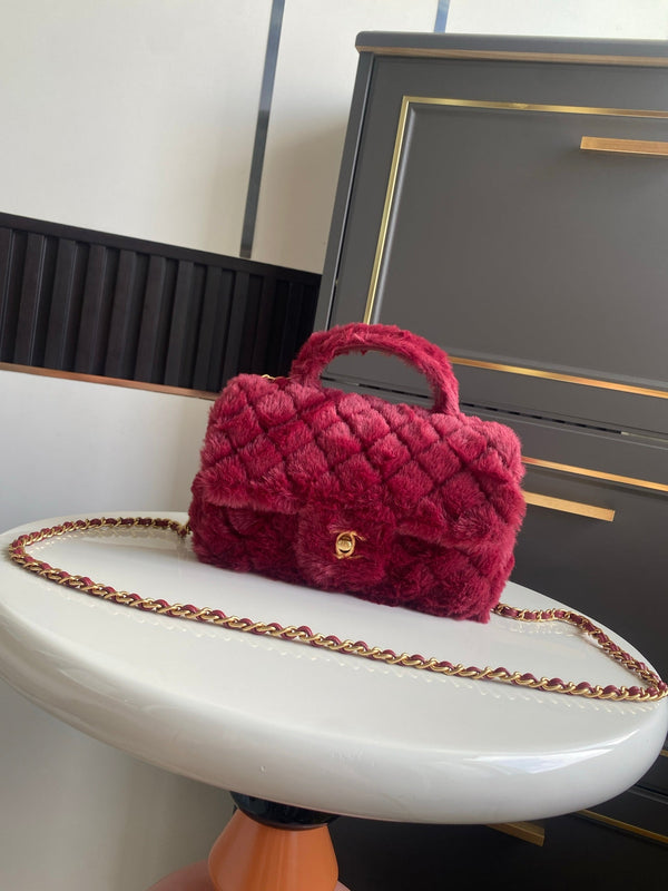 Mini CF 25 Flap Bag Red Shearling