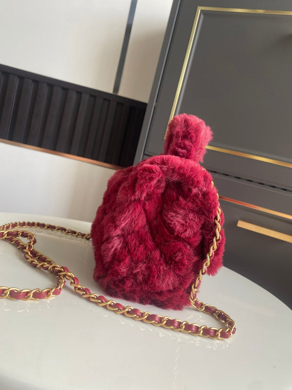 Mini CF 25 Flap Bag Red Shearling