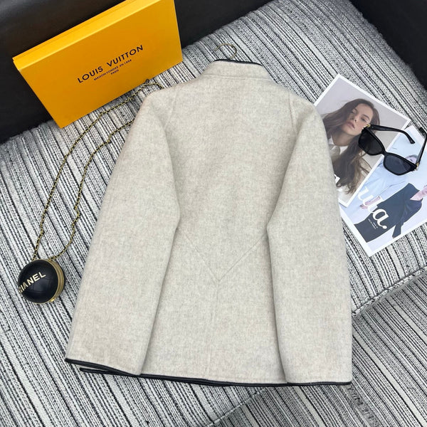 LV 25FW Double-Faced Wool Coat Jacket Lambskin Edge Light Gray 311700
