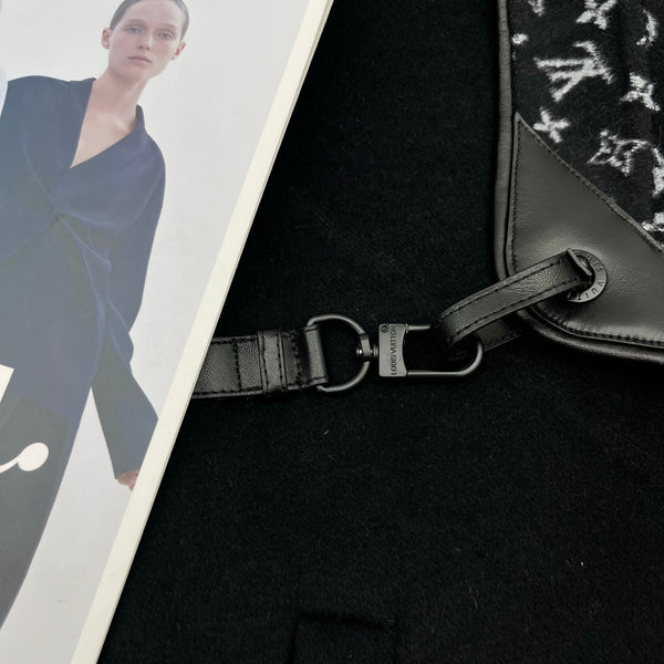 LV 25FW Double-Faced Wool Coat Jacket Lambskin Edge Black 311694