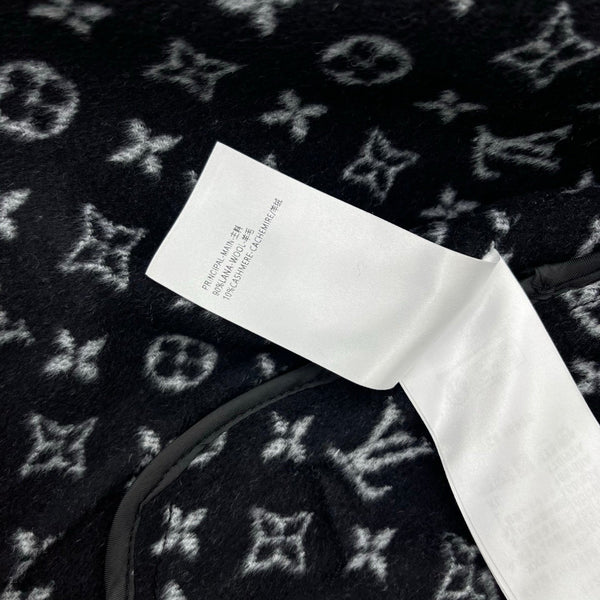 LV 25FW Double-Faced Wool Coat Jacket Lambskin Edge Black 311694