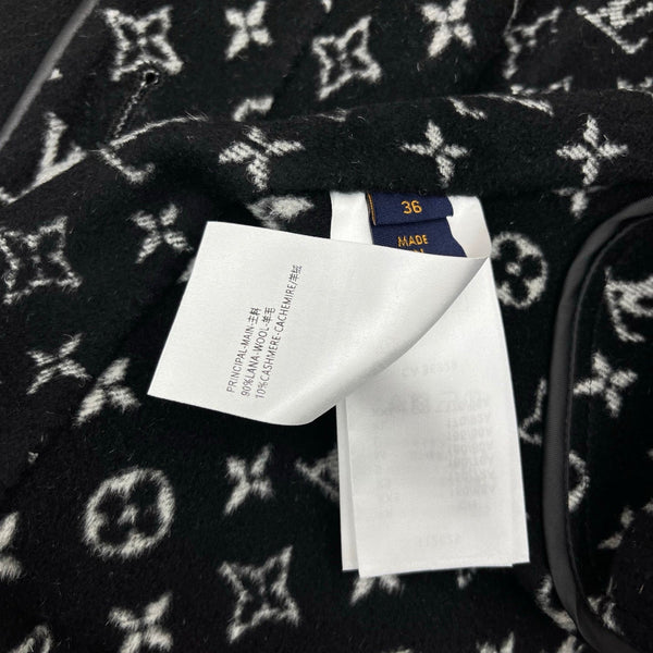 LV 25FW Double-Faced Wool Long Coat Lambskin Edge Black 311676