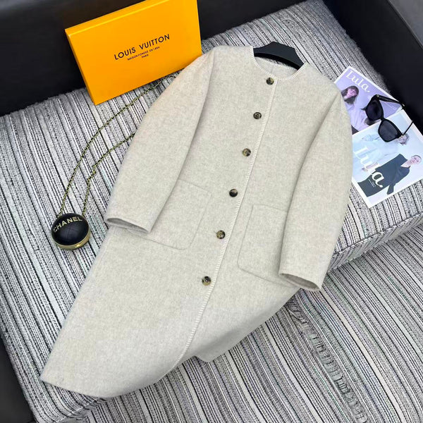 LV 25FW Double-Faced Wool Long Coat Light Gray 311668