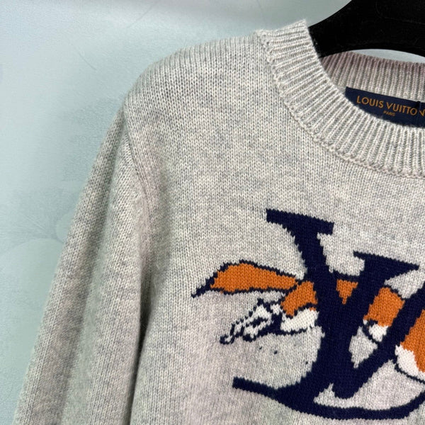 LV 25F Long-Sleeved Pullover Sweater Gray Wool 308067