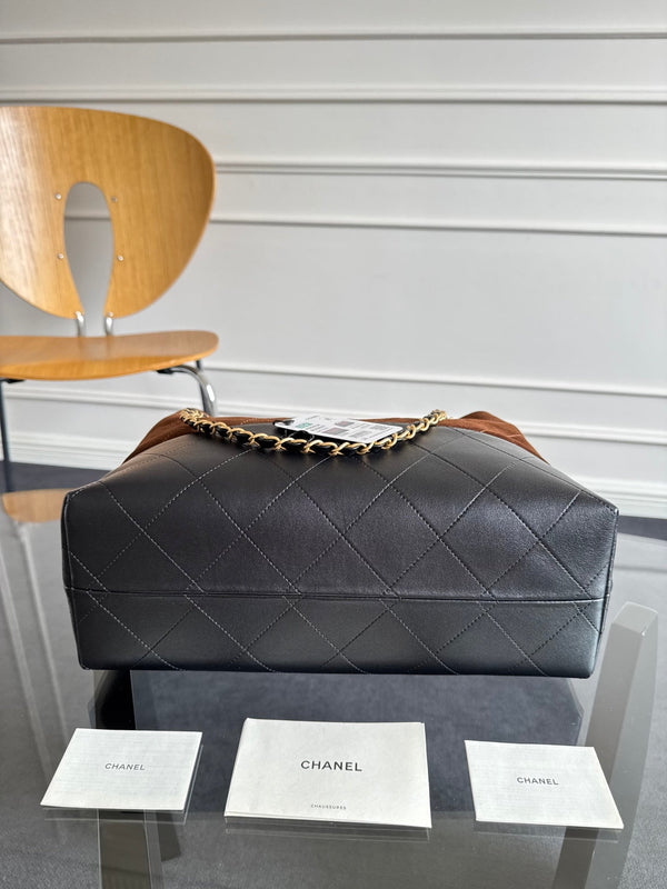 CC 25A Small Tote 36cm Chocolate Brown Suede Black Calfskin