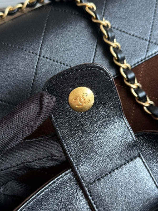 CC 25A Small Tote 36cm Chocolate Brown Suede Black Calfskin