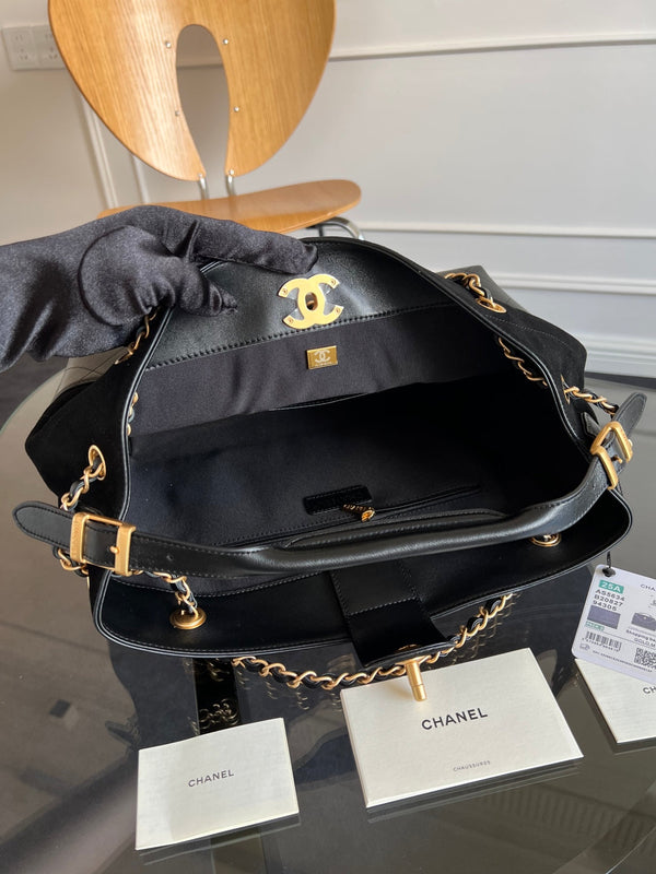 CC 25A Small Tote 36cm Black Suede Black Calfskin