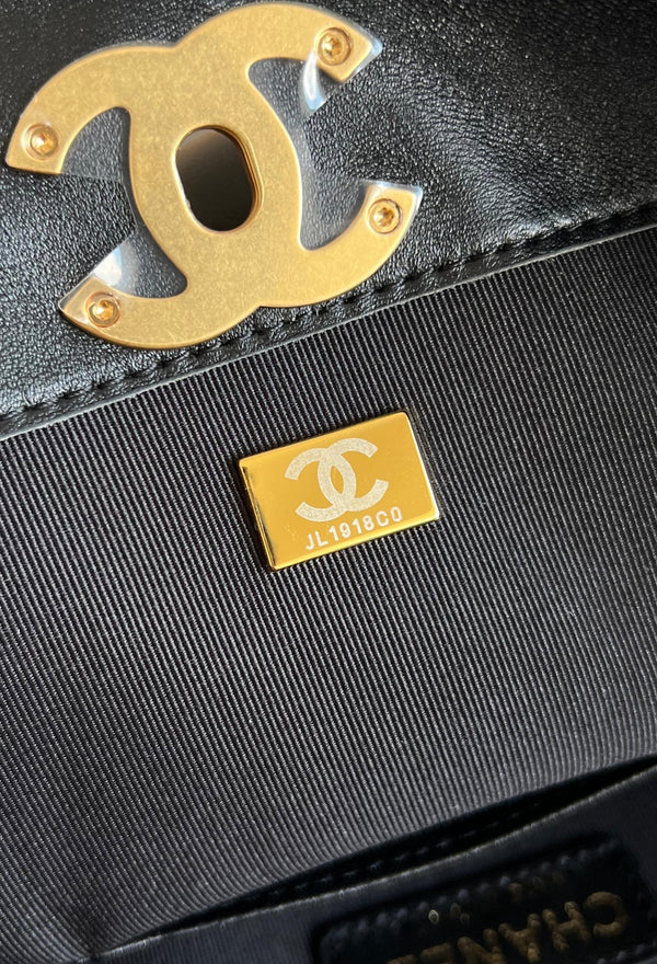 CC 25A Small Tote 36cm Black Suede Black Calfskin