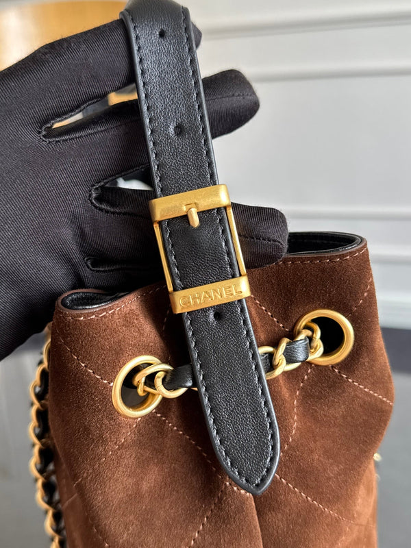 CC 25A Tote Bag Chocolate Brown Suede Black Calfskin