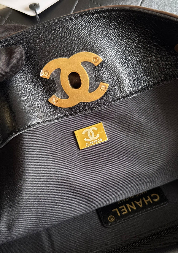 CC 25A Tote Bag Chocolate Brown Suede Black Calfskin