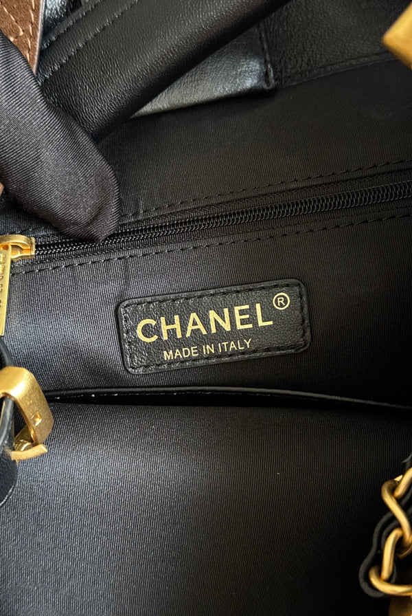 CC 25A Tote Bag Chocolate Brown Suede Black Calfskin