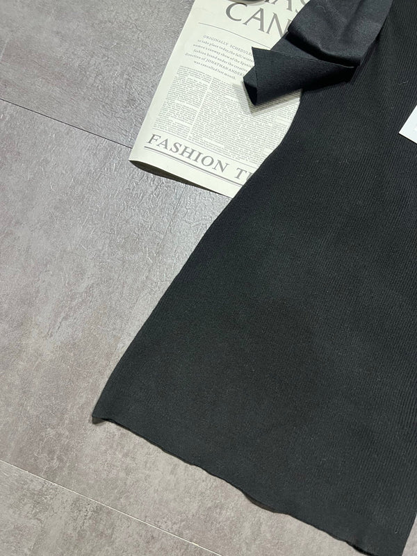 CC 25K Bow Series Off-Shoulder Dress Black Wool