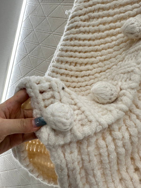 CC 25 Double C Hollow Letter Knit Cream Cardigan