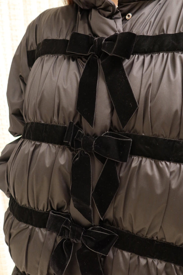 CC Velvet Bow-Tie Long Down Black Jacket