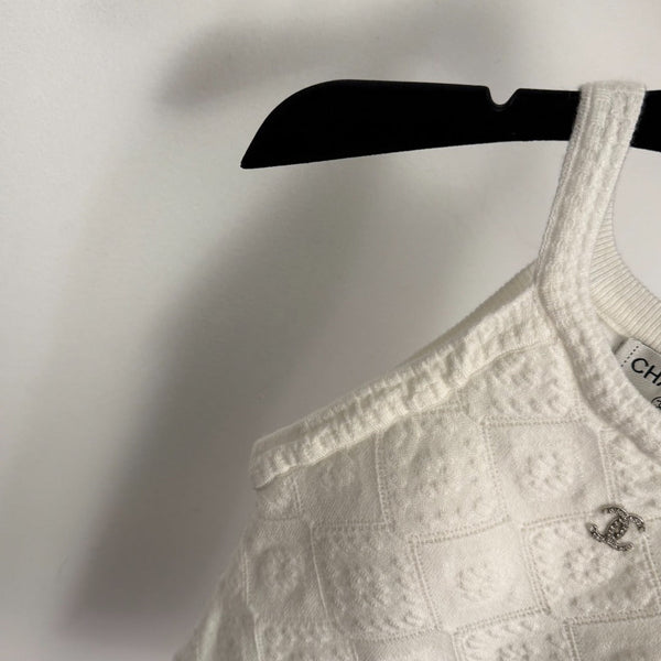 CC Diamond Logo Embellished Off-the-Shoulder Knit Camisole