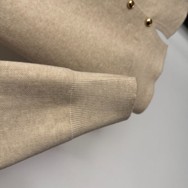 CC Bow Single-Breasted Round Neck Long-Sleeved Knit Cardigan