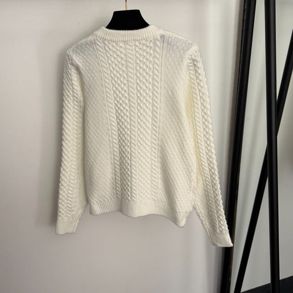 CC Double-Pocket Long-sleeved Cable-knit Cardigan
