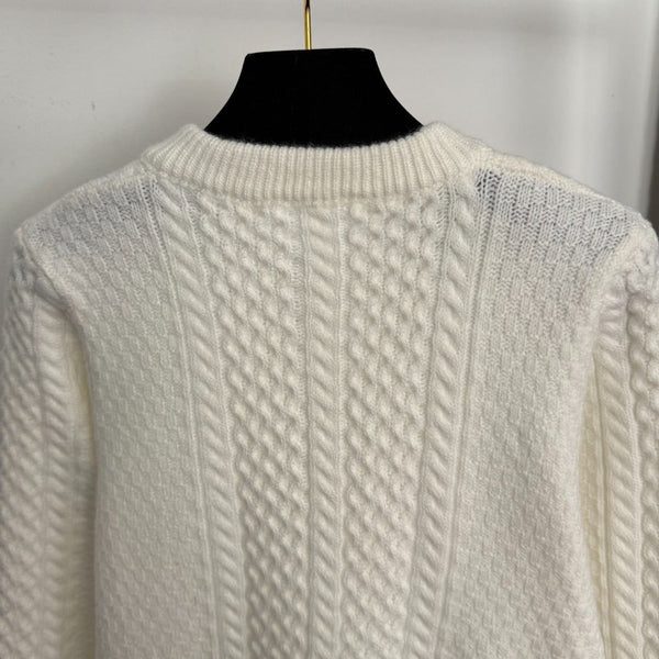 CC Double-Pocket Long-sleeved Cable-knit Cardigan