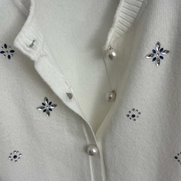 CC Pearl Button Round Neck Long-sleeved Knitted Cardigan