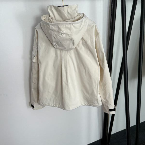 CC Pocket Velcro Long-sleeved Hooded Windbreaker Jacket